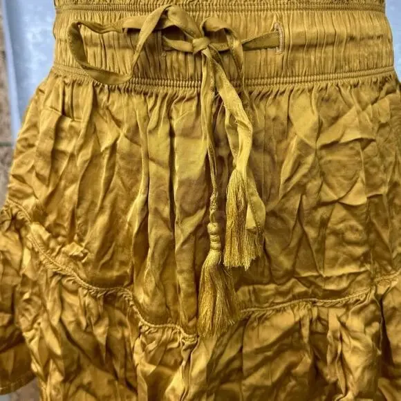 Aerie Size S Mini Skirt Sweet N’ Silky In Honey Ruffle Layers Satin Elastic NEW - Picture 6 of 11